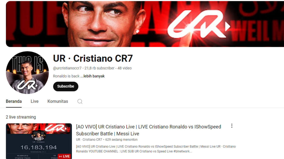 Cuma 90 Menit, Channel Youtube Cristiano Ronaldo Dapat Golden Play Button